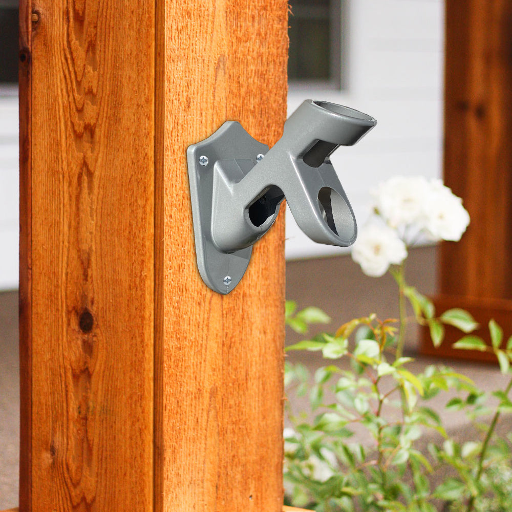 Lakeshore Trade 2 Position Aluminum Flagpole Bracket-For 1 inch Diameter Flagpole - with Installation Screws and Anchors - Silver