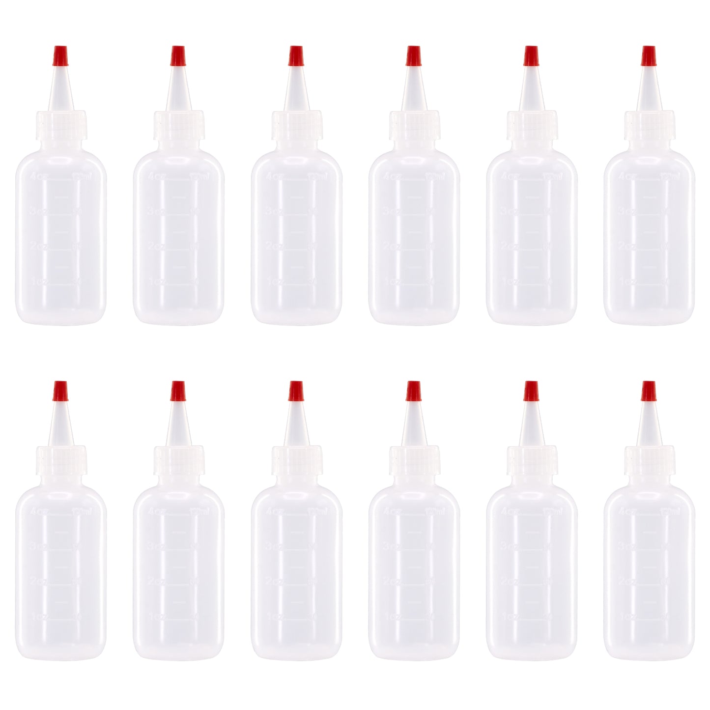 Lakeshore Trade 12 pack of 4oz (120mL) Plastic Boston Round Squeeze Bottles + Yorker Caps LDPE