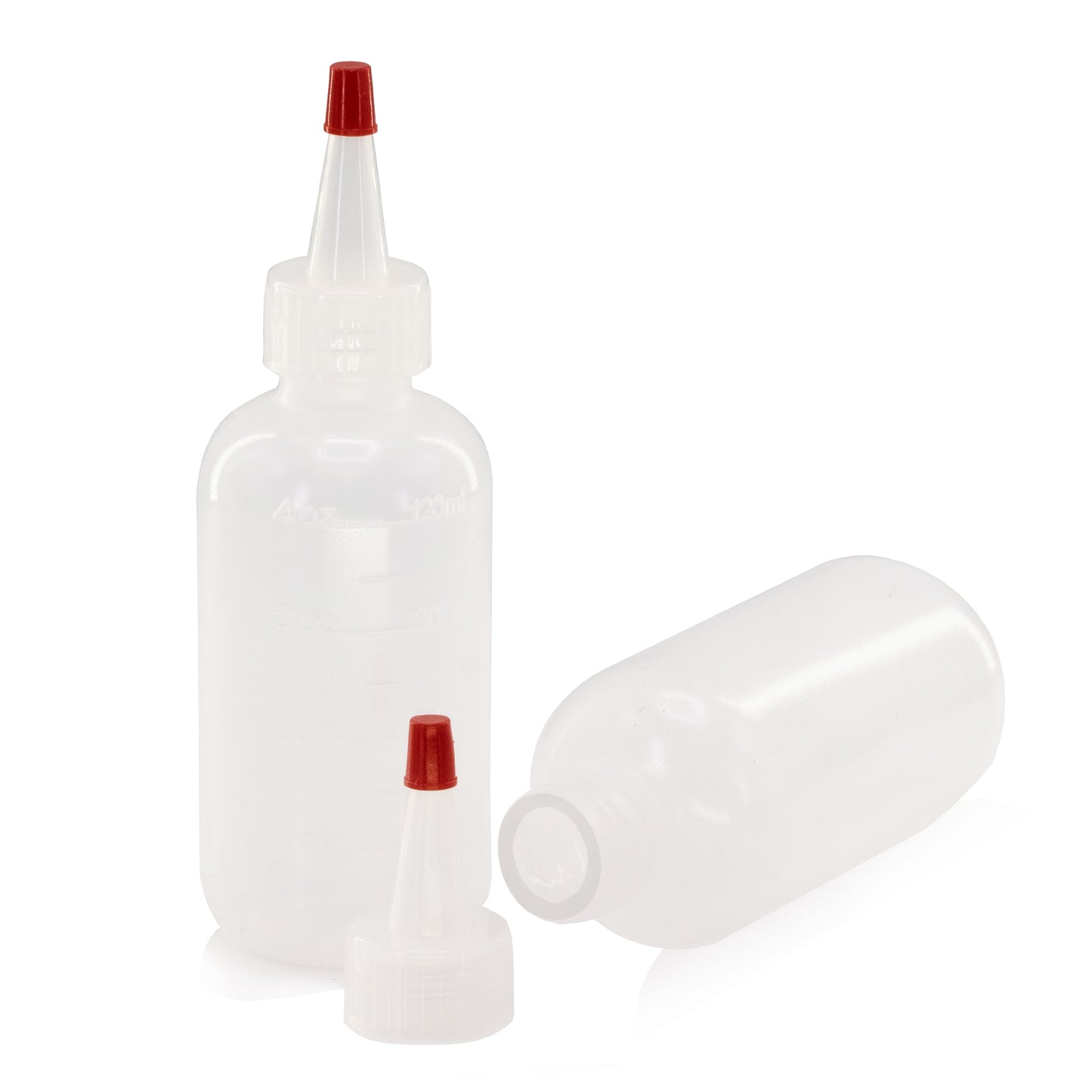 Lakeshore Trade 12 pack of 4oz (120mL) Plastic Boston Round Squeeze Bottles + Yorker Caps LDPE