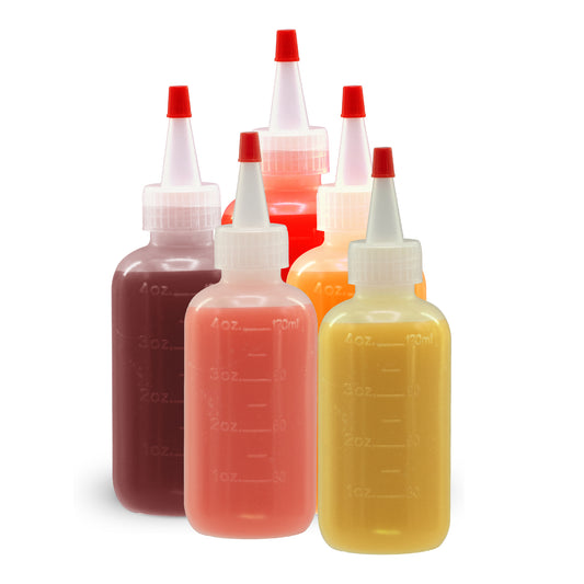 Lakeshore Trade 12 pack of 4oz (120mL) Plastic Boston Round Squeeze Bottles + Yorker Caps LDPE