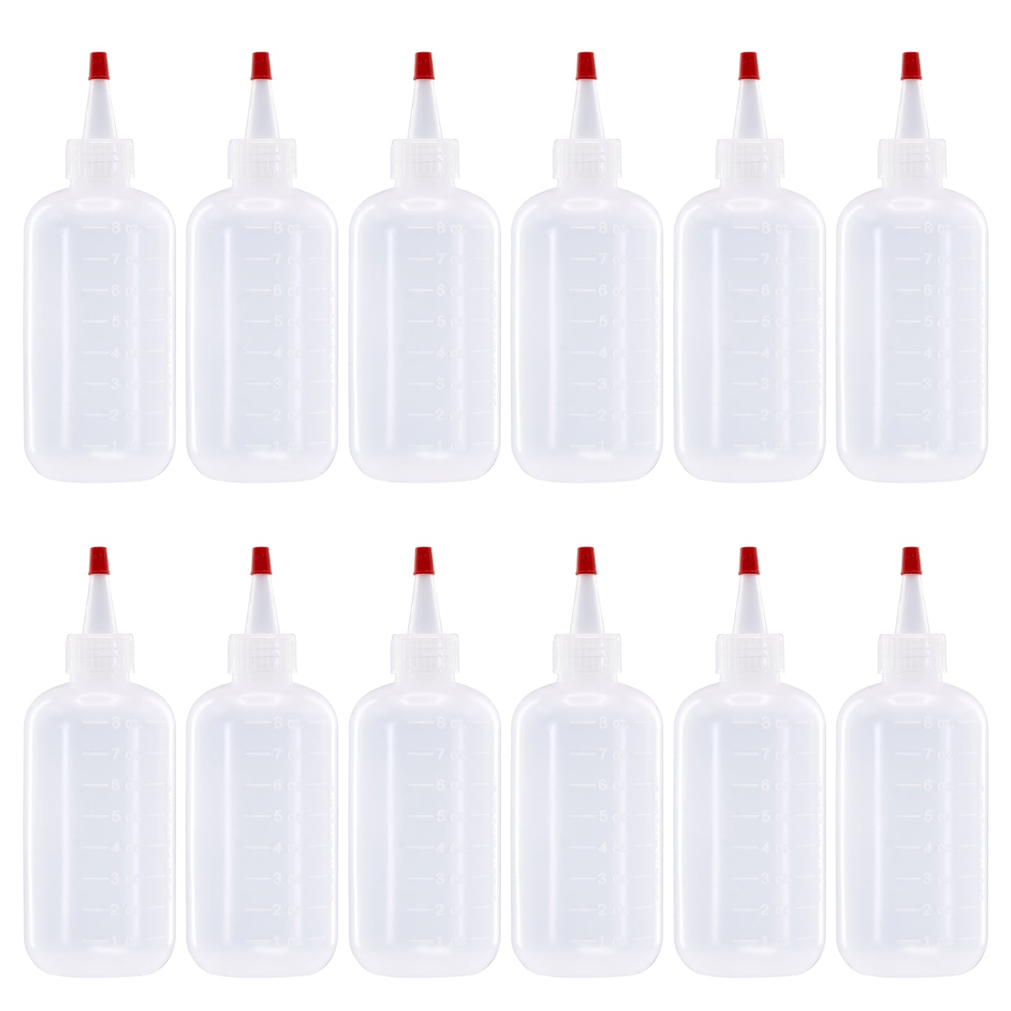 Lakeshore Trade 12 pack of 8oz (240mL) Plastic Boston Round Squeeze Bottles + Yorker Caps LDPE