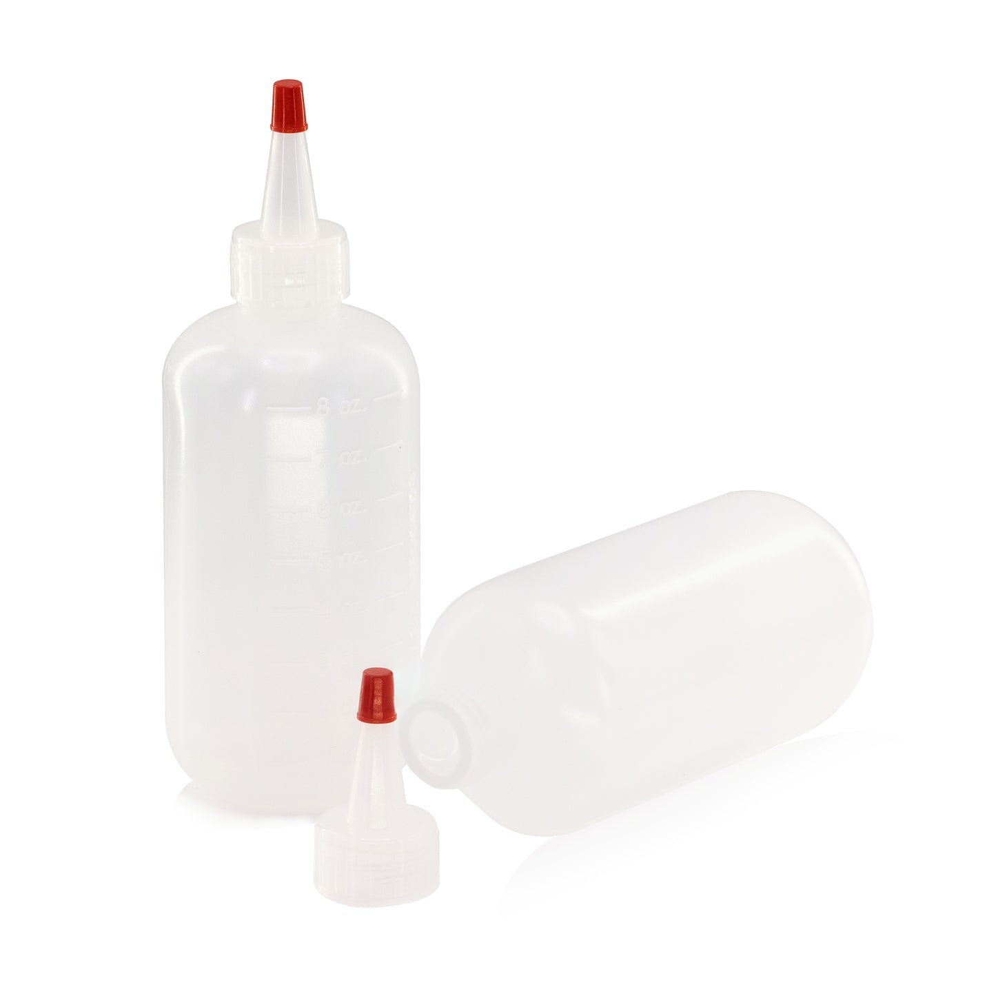 Lakeshore Trade 8oz (240mL) Plastic Boston Round Squeeze Bottles + Yorker Caps LDPE -Pack of 6