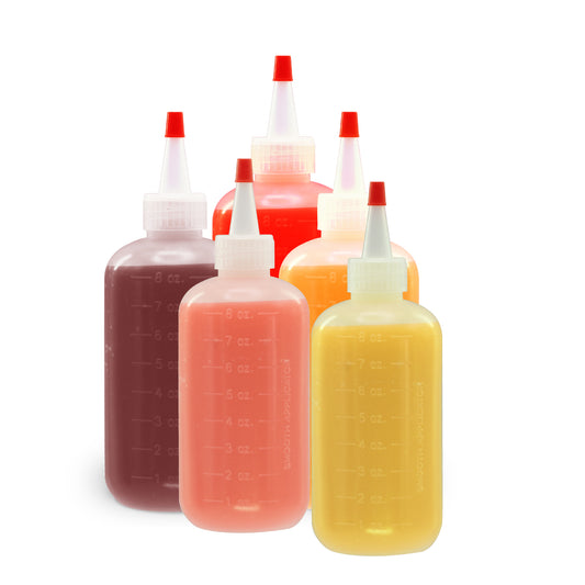 Lakeshore Trade 12 pack of 8oz (240mL) Plastic Boston Round Squeeze Bottles + Yorker Caps LDPE