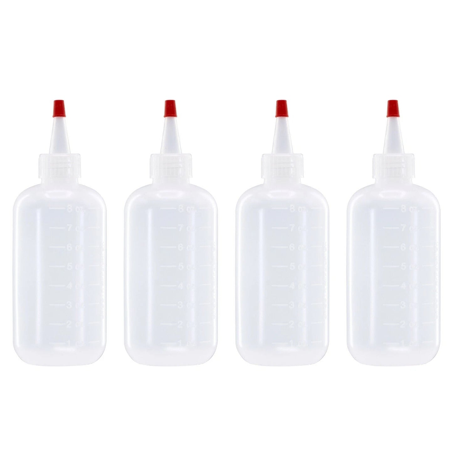 Lakeshore Trade 4 pack of 8oz (240mL) Plastic Boston Round Squeeze Bottles + Yorker Caps LDPE