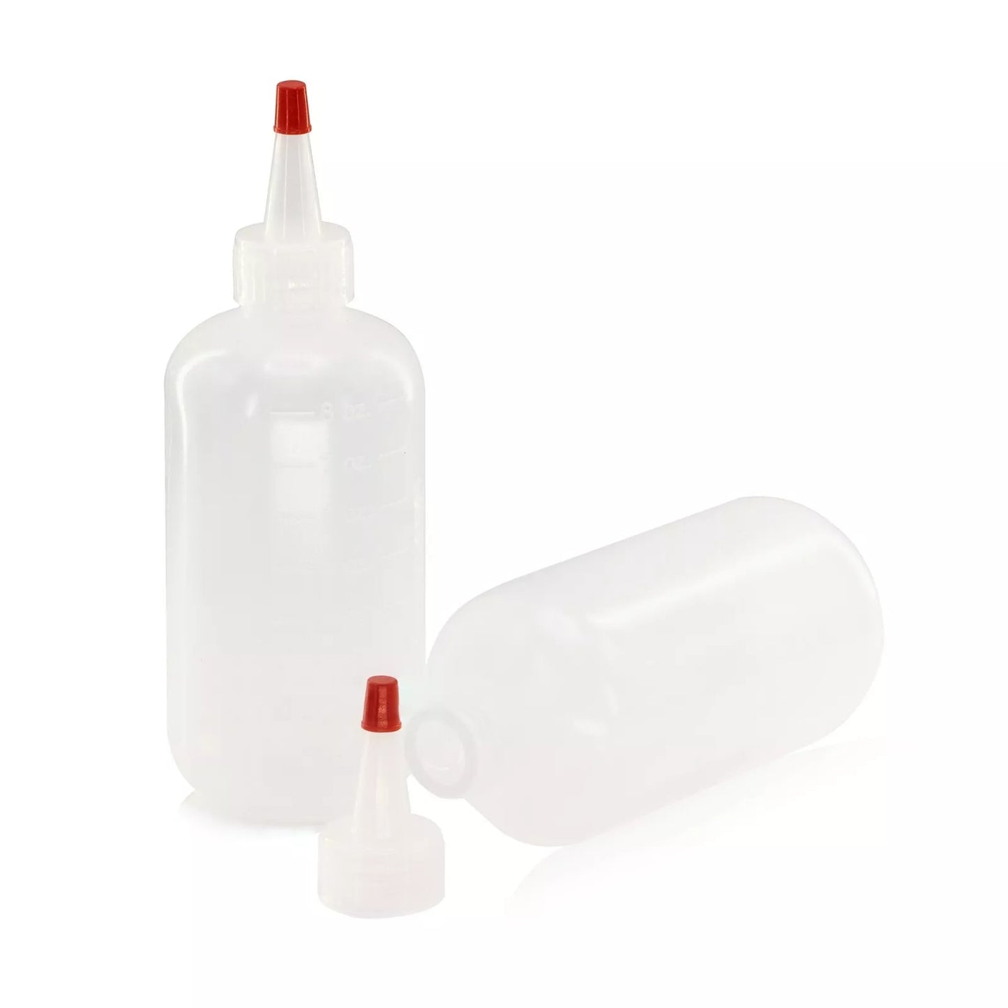 Lakeshore Trade 4 pack of 8oz (240mL) Plastic Boston Round Squeeze Bottles + Yorker Caps LDPE