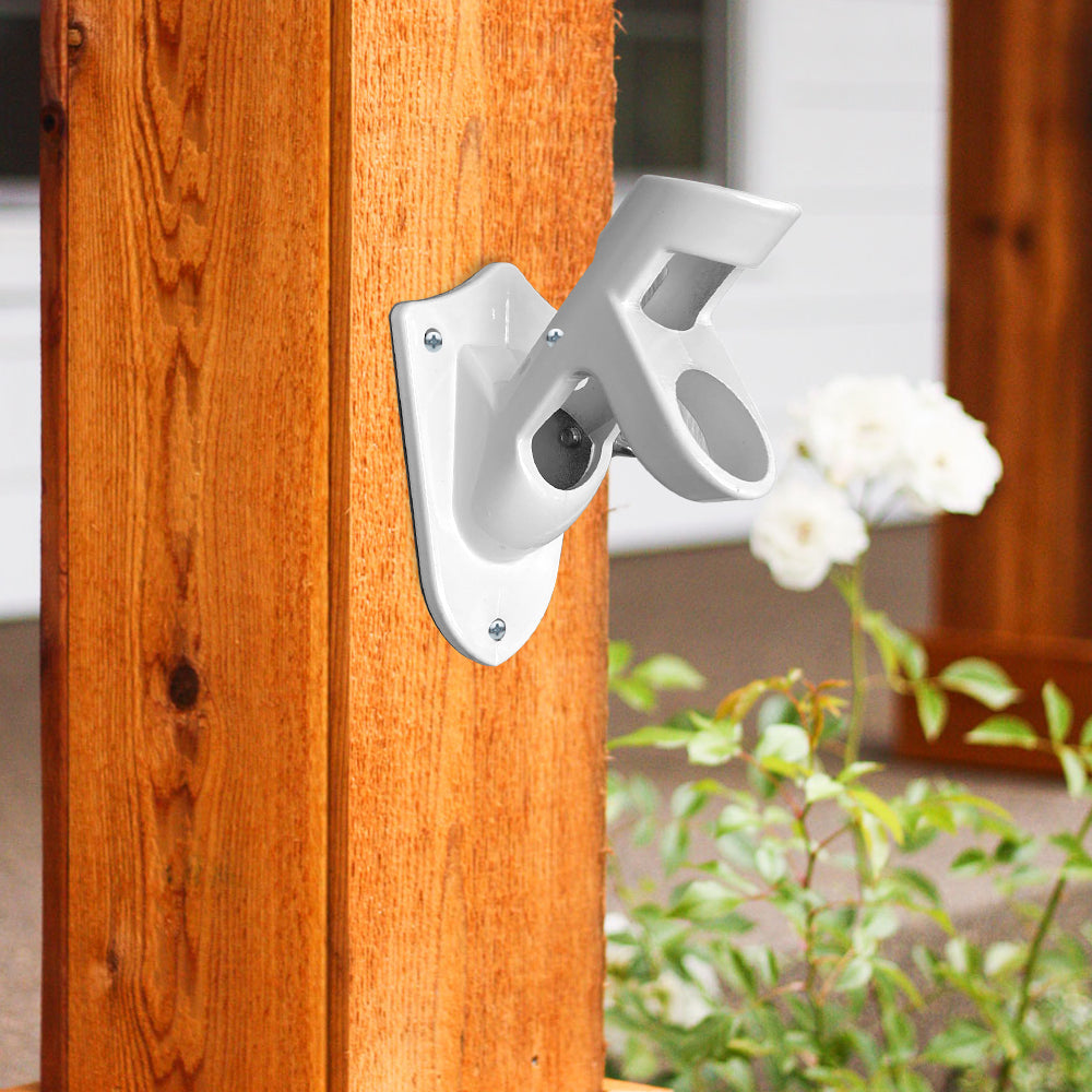 Lakeshore Trade 2 Position Aluminum Flagpole Bracket-For 1 inch Diameter Flagpole - with Installation Screws and Anchors - White