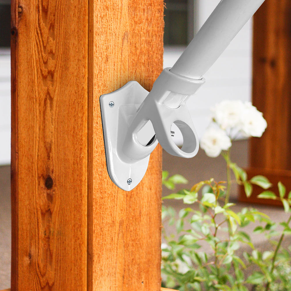 Lakeshore Trade 2 Position Aluminum Flagpole Bracket-For 1 inch Diameter Flagpole - with Installation Screws and Anchors - White