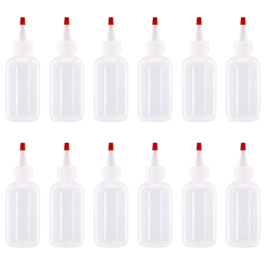 Lakeshore Trade 12 pack of 4oz (120mL) Plastic Boston Round Squeeze Bottles + Yorker Caps LDPE