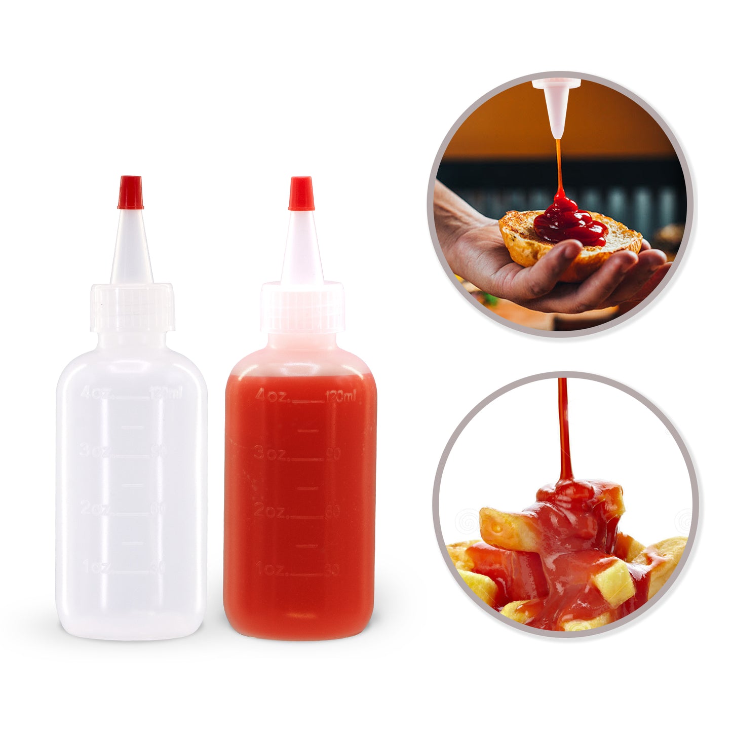 Lakeshore Trade 12 pack of 4oz (120mL) Plastic Boston Round Squeeze Bottles + Yorker Caps LDPE