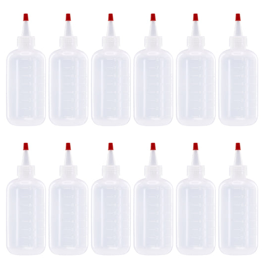 Lakeshore Trade 12 pack of 8oz (240mL) Plastic Boston Round Squeeze Bottles + Yorker Caps LDPE