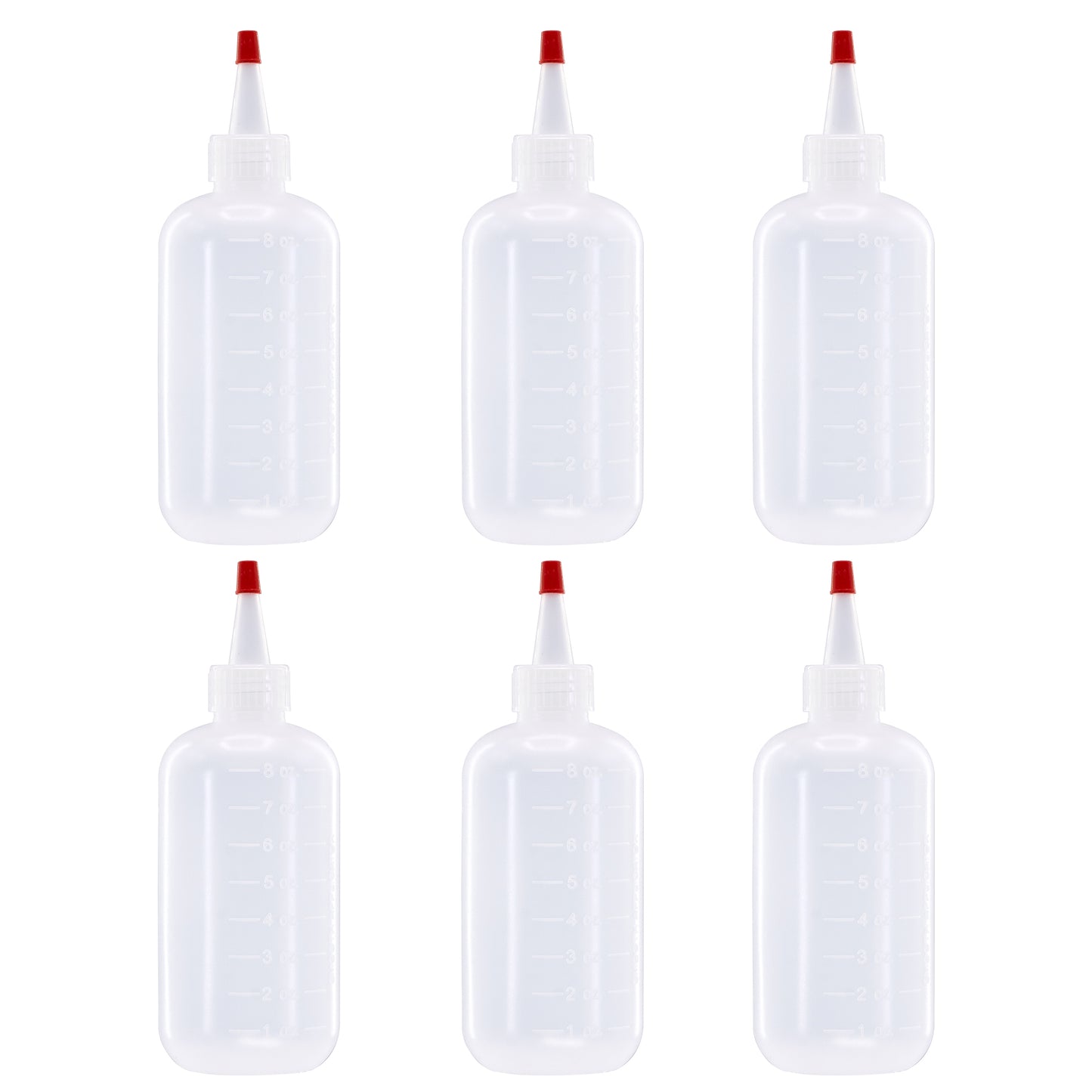Lakeshore Trade 8oz (240mL) Plastic Boston Round Squeeze Bottles + Yorker Caps LDPE -Pack of 6